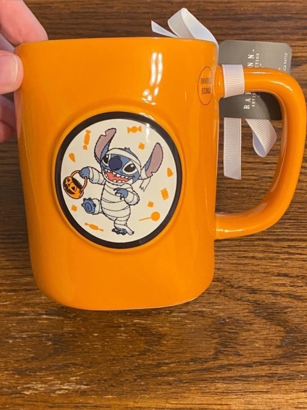 Rae Dunn Disney Stitch Halloween Mug “No Regrets, Only Candy” Orange NWT